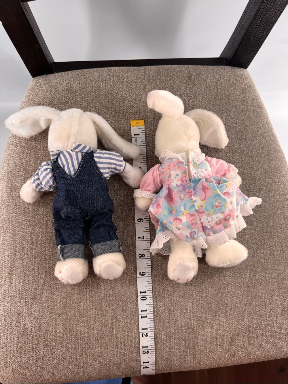 Vintage Plush Bunny Rabbit Couple Lot of 2 Boy Girl Matching Outfits Country